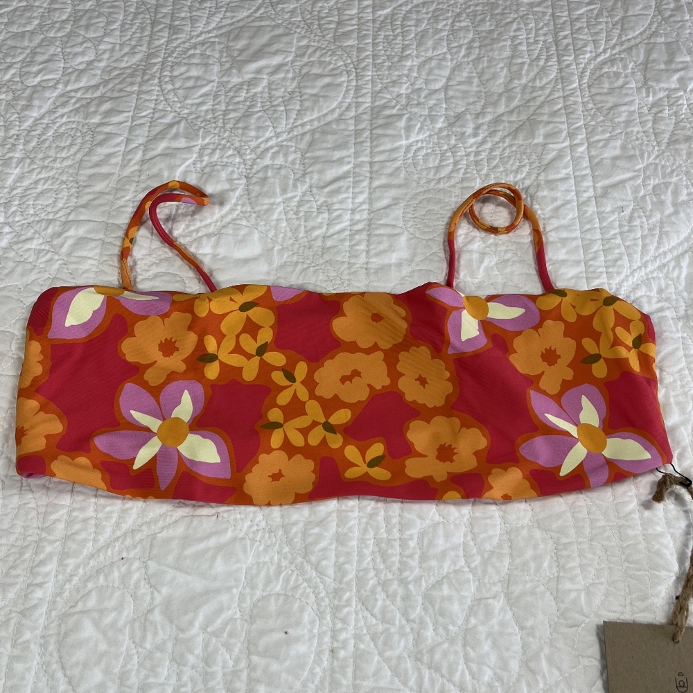 Stone Fox Swim Floral Bandeau Bikini Top in Pink, Orange, Yellow